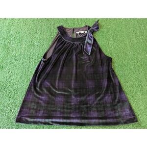 Vineyard‎ Vines Velvet Plaid Halter Top Bow Neck Sleeveless Purple Green S